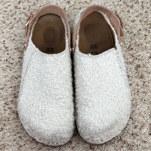 Birkenstock Lutry Premium Clogs in Eggshell Textile Size 40